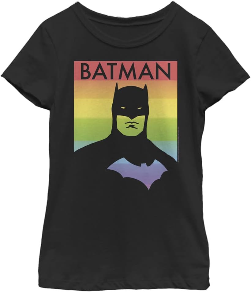 DC Comics Warner Bros Unisex Child Batman Batsy Rainbow Girls Short Sleeve Tee T Shirt Black X Small US T Shirt Viral Ti