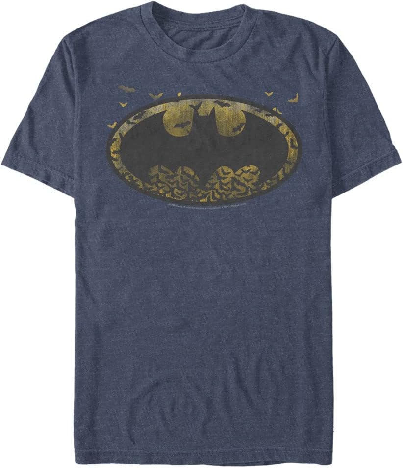 DC Comics Big Tall Batman Bats Men s Tops Short Sleeve Tee Shirt Navy Blue Heather 3X Large T Shirt Trending US Fan Favo