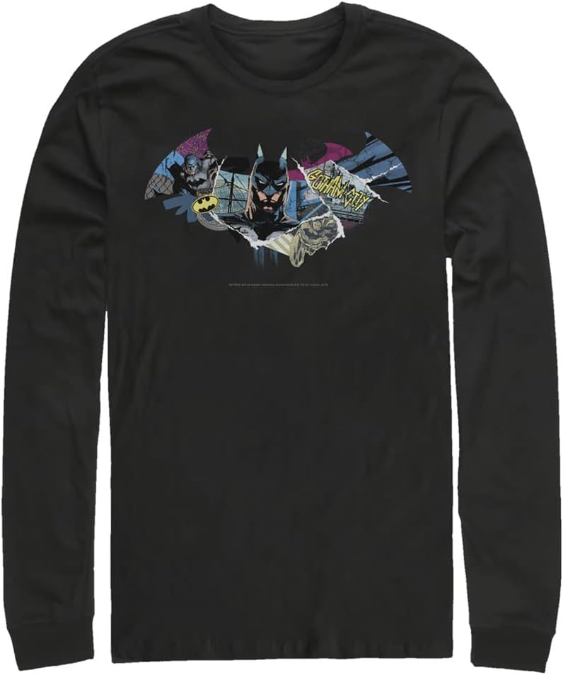 Warner Brothers Big Tall Batman Ripped Fill Men s Tops Long Sleeve Tee Shirt Black 4X Large Long Sleeve T Shirt Trending