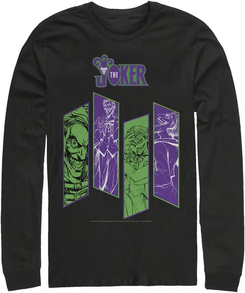 WARNER BROS Batman Joker Panels Men s Tops Long Sleeve Tee Shirt Black 3X Large Big Tall Long Sleeve T Shirt Premium Pri