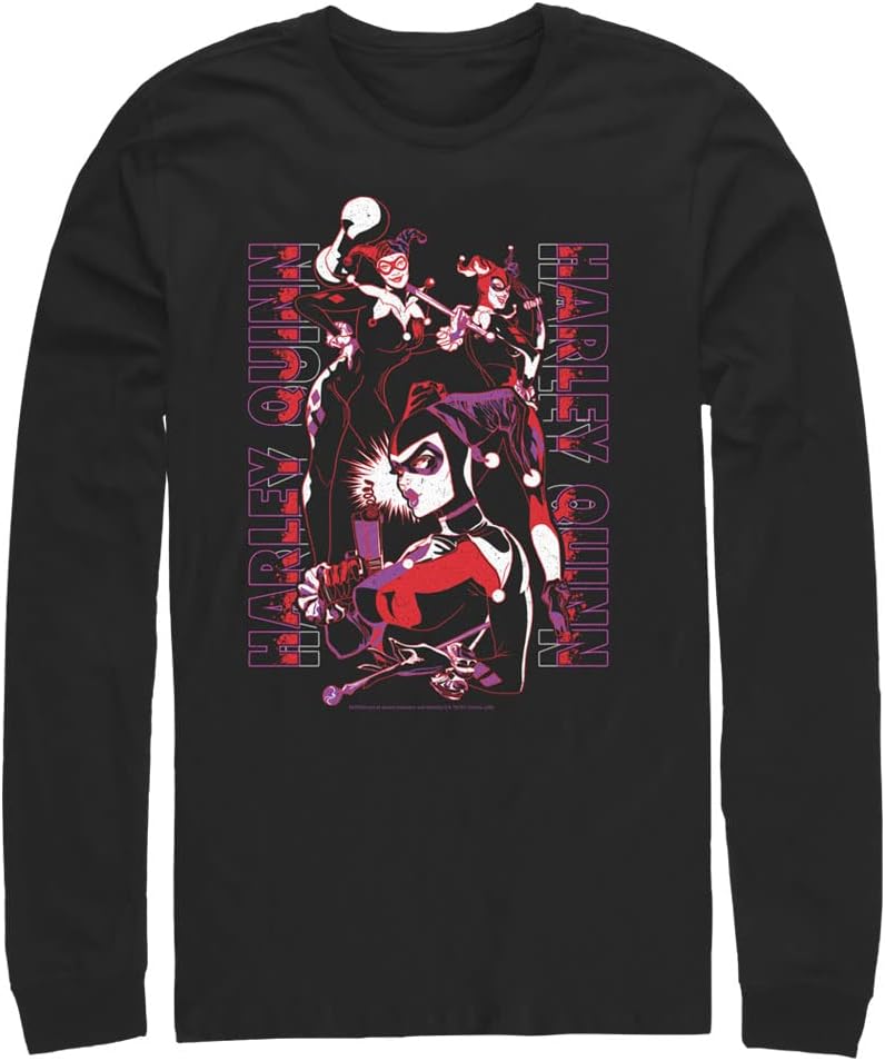 Warner Brothers Batman Harley Triple Threat Men s Tops Long Sleeve Tee Shirt Black Long Sleeve T Shirt High Search Deman