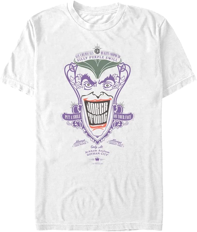 Warner Brothers Batman Joker Tonic Men s Tops Short Sleeve Tee Shirt White T Shirt Comfort Fit Gift Ready