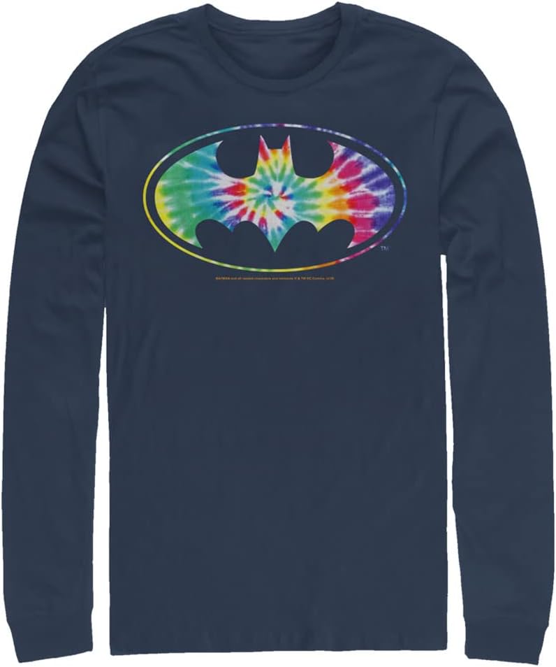 Warner Brothers Big Tall Batman Tye Dye Men s Tops Long Sleeve Tee Shirt Navy Blue 3X Large Long Sleeve T Shirt Comfort