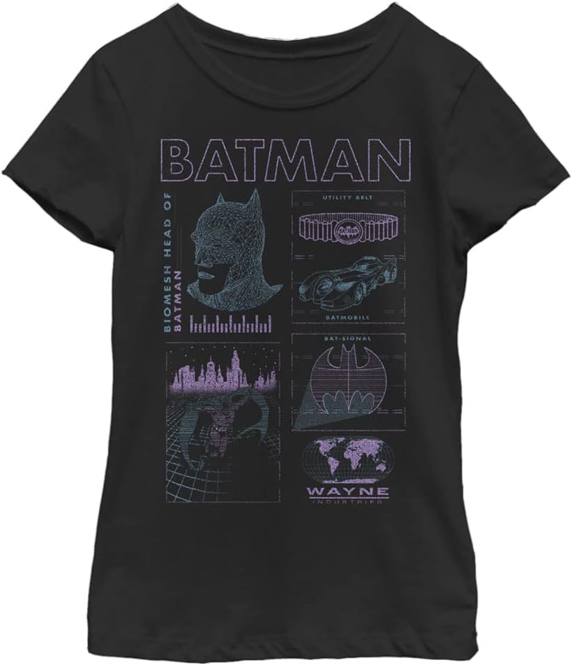 WARNER BROS Kids Batman Schematic Girls Short Sleeve Tee Shirt T Shirt Viral TikTok Find Gift Ready