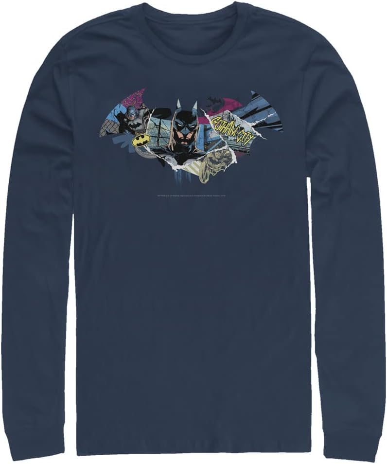 Warner Brothers Big Tall Batman Ripped Fill Men s Tops Long Sleeve Tee Shirt Navy Blue 3X Large Long Sleeve T Shirt Stre