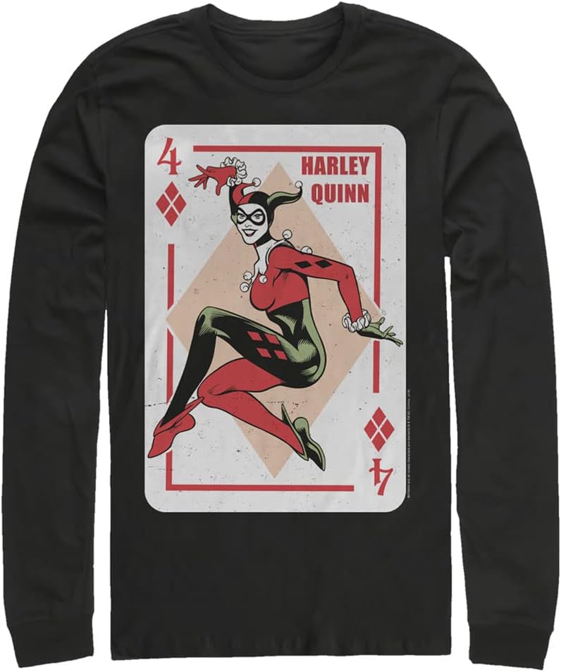 Warner Brothers Big Tall Batman HarleyQ Playing Card Men s Tops Long Sleeve Tee Shirt Black 3X Large Long Sleeve T Shirt