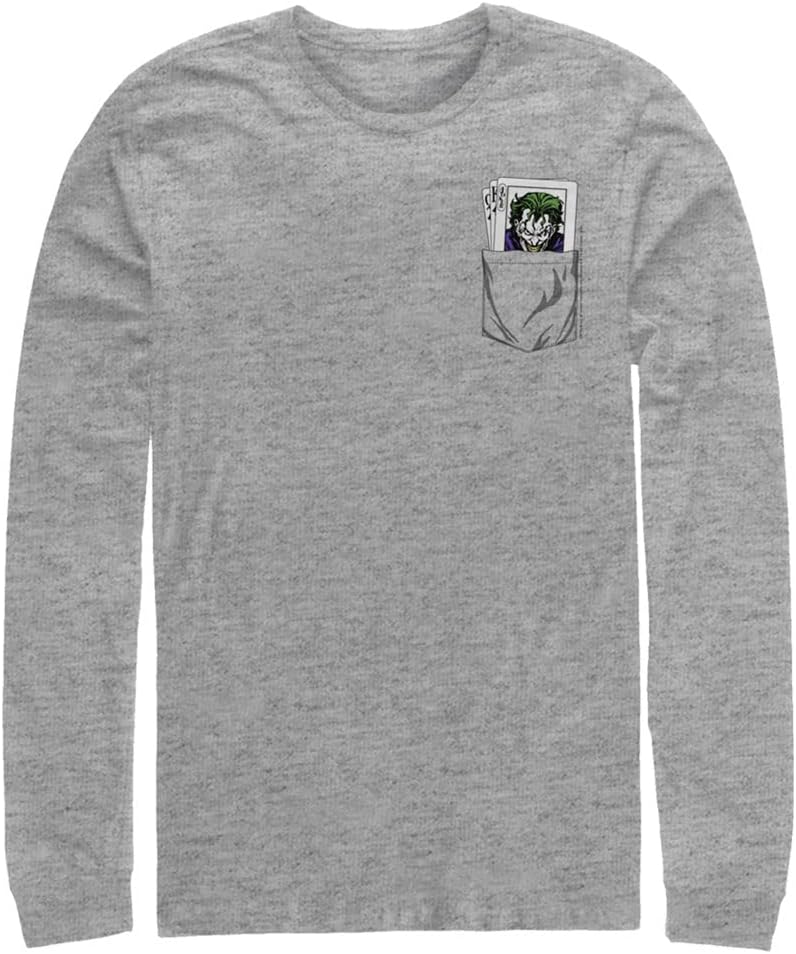 Warner Brothers Batman Men s Joker Pocket Playing Card Long Sleeve Long Sleeve T Shirt High Search Demand Everyday Wear