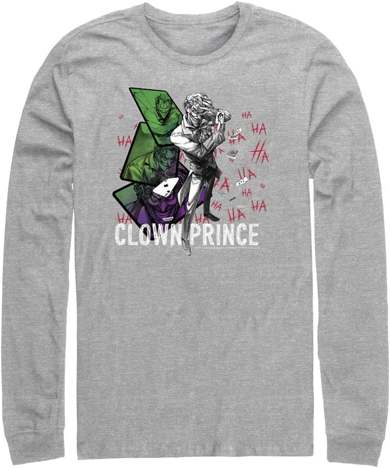 Warner Brothers Big Tall Batman Joker Clown Prince Men s Tops Long Sleeve Tee Shirt Athletic Heather 4X Large Long Sleev