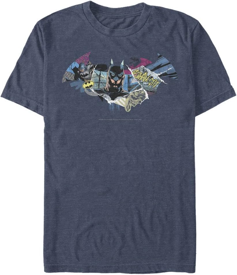 Warner Brothers Batman Men s Big Tall Ripped Fill Short Sleeve T Shirt Navy Blue Heather 5X Large T Shirt Trending US Ho