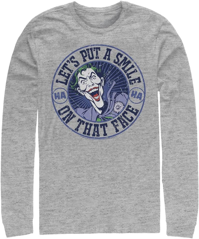 DC Comics Big Tall Batman Joker Smile Stamp Men s Tops Long Sleeve Tee Shirt Long Sleeve T Shirt Comfort Fit Hot Right N