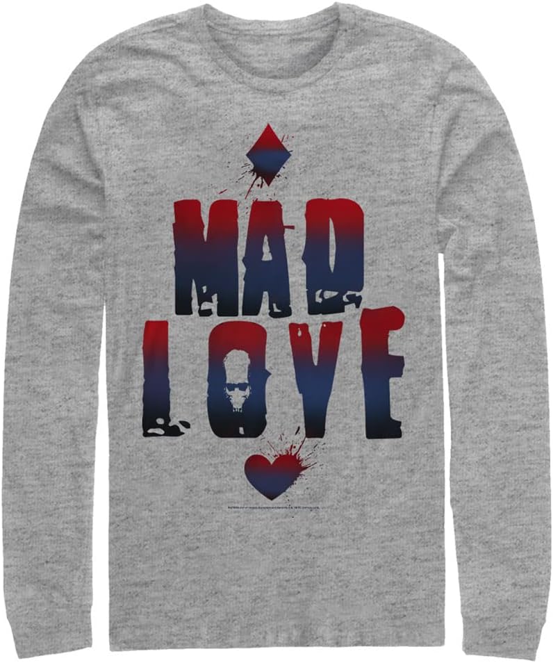 WARNER BROS Batman Mad Love Text Men s Tops Long Sleeve Tee Shirt Long Sleeve T Shirt Trending US Fan Favorite