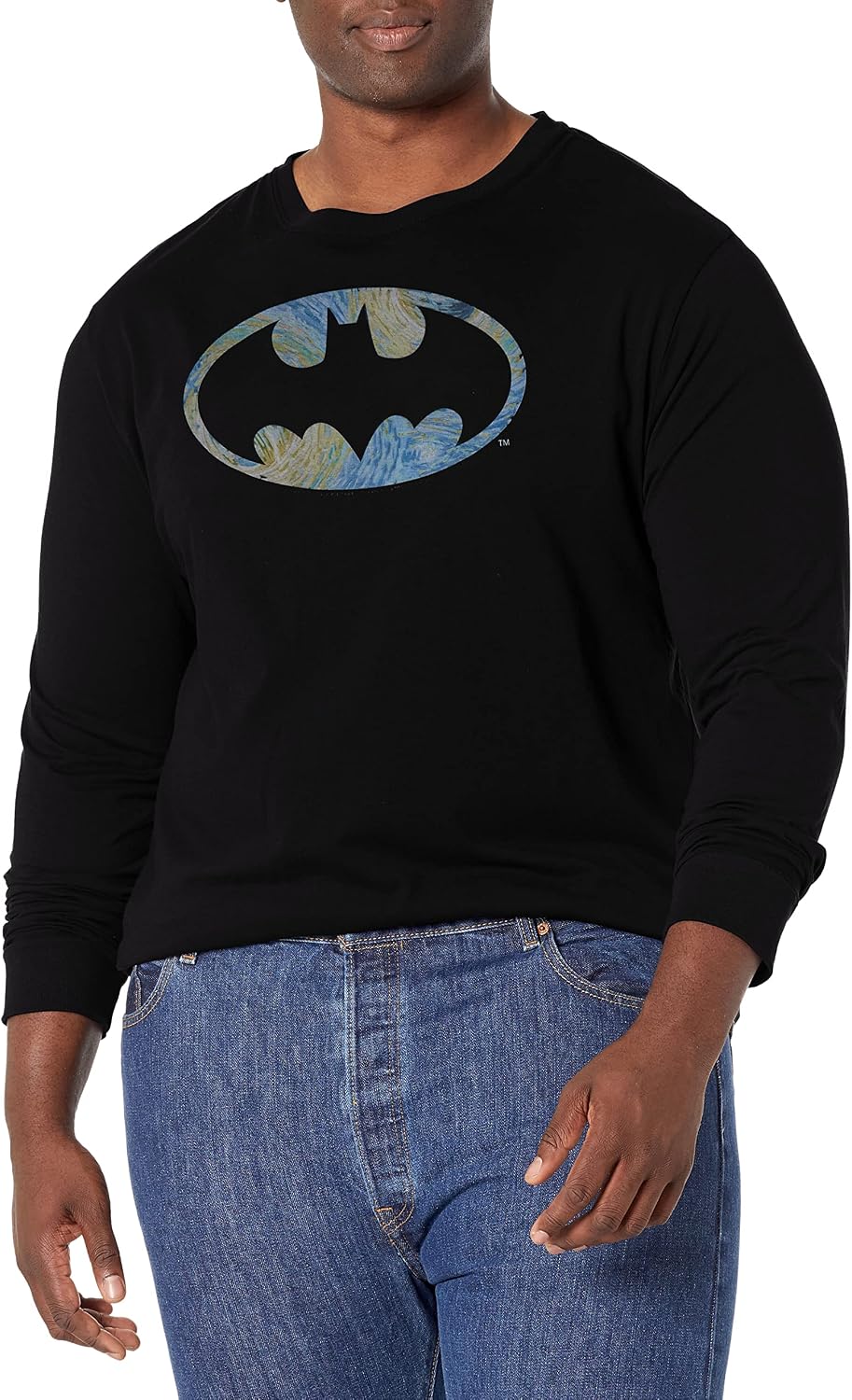 DC Comics Big Tall Batman Starry Bat Logo Men s Tops Long Sleeve Tee Shirt Black 5X Large Long Sleeve T Shirt Streetwear