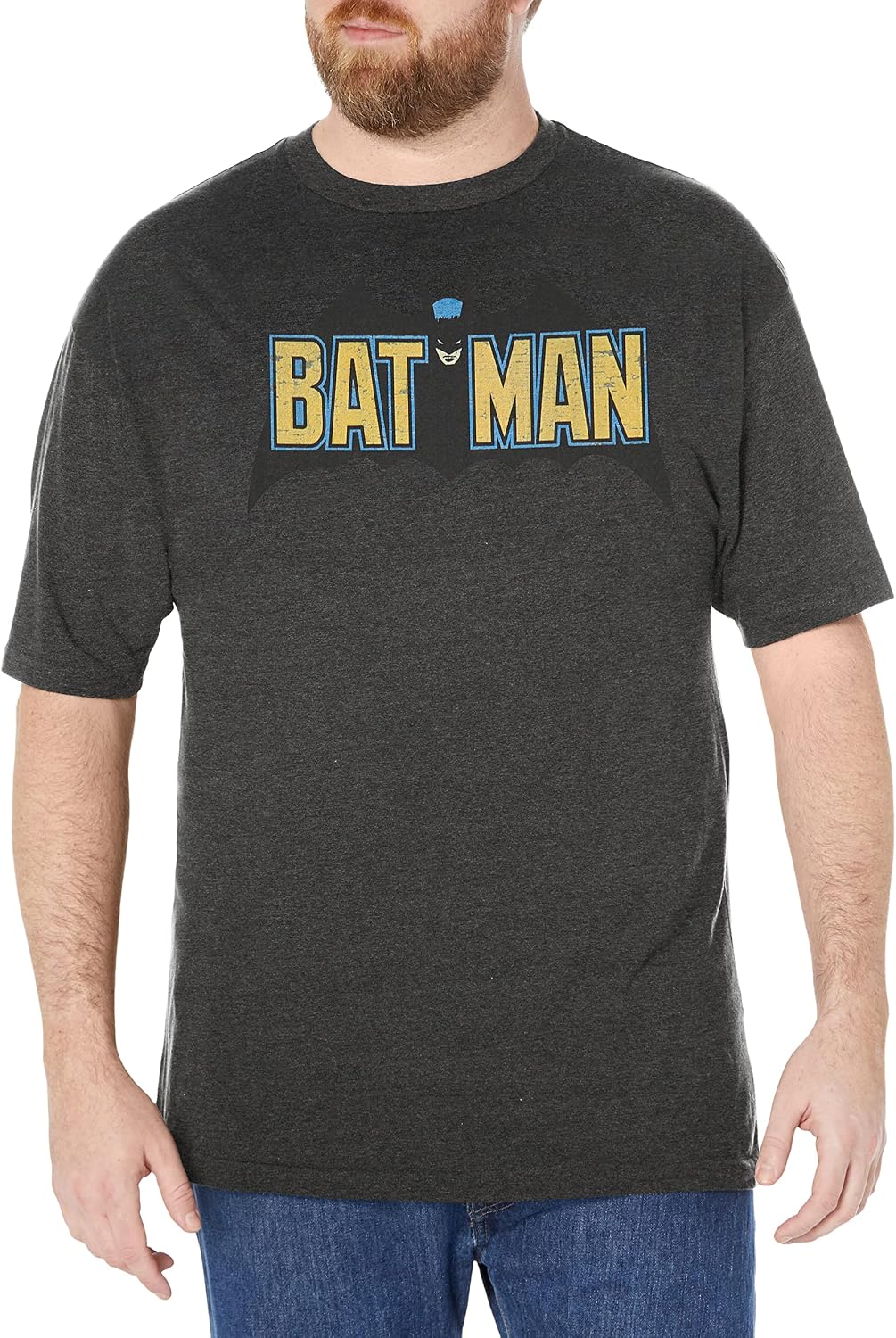 Warner Brothers Batman Men s Big Tall OldSkool Logo Short Sleeve T Shirt Charcoal Heather 3X Large T Shirt Comfort Fit U