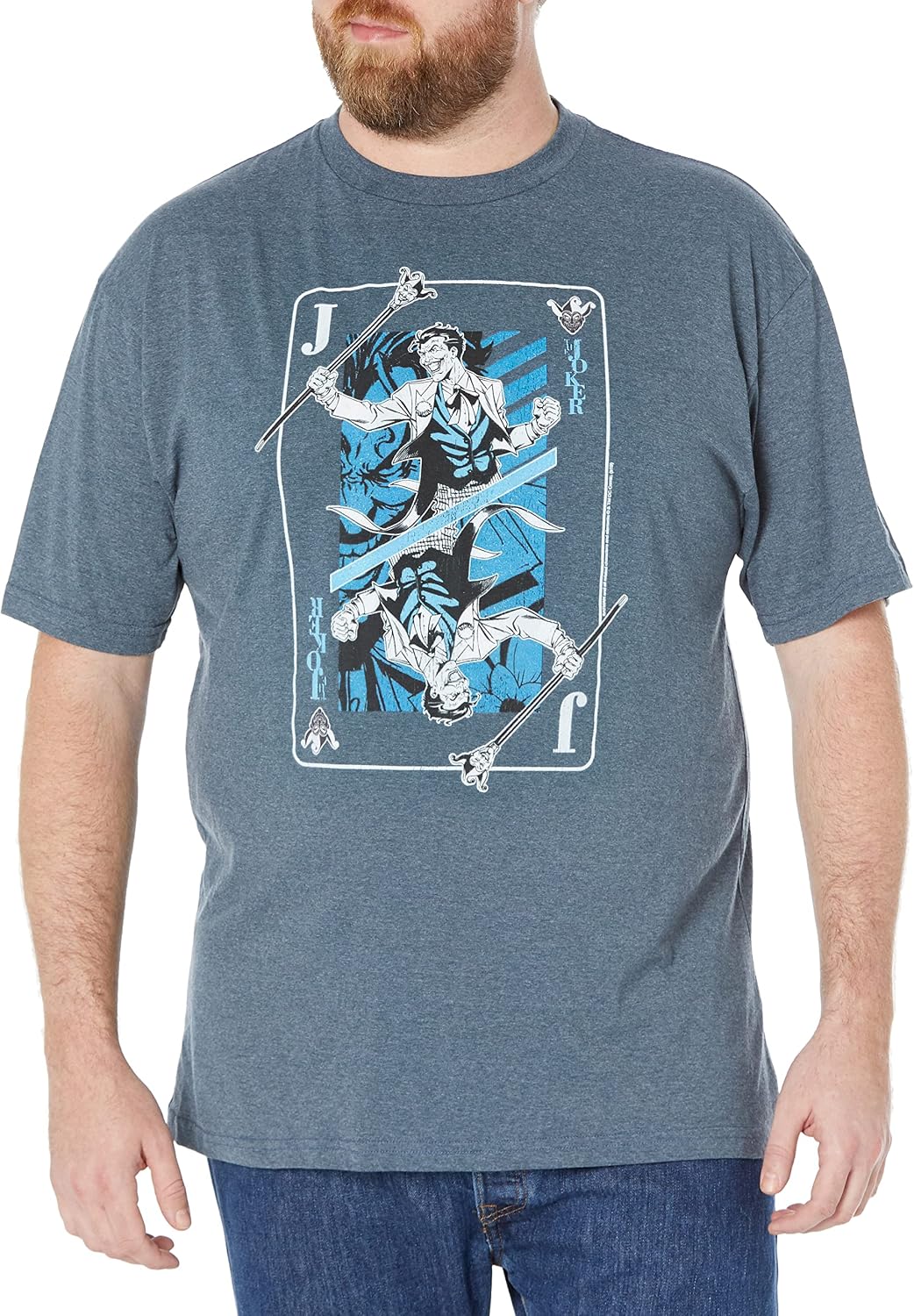 Warner Brothers Big Tall Batman Joker Card Men s Tops Short Sleeve Tee Shirt Navy Blue Heather 4X Large T Shirt Premium
