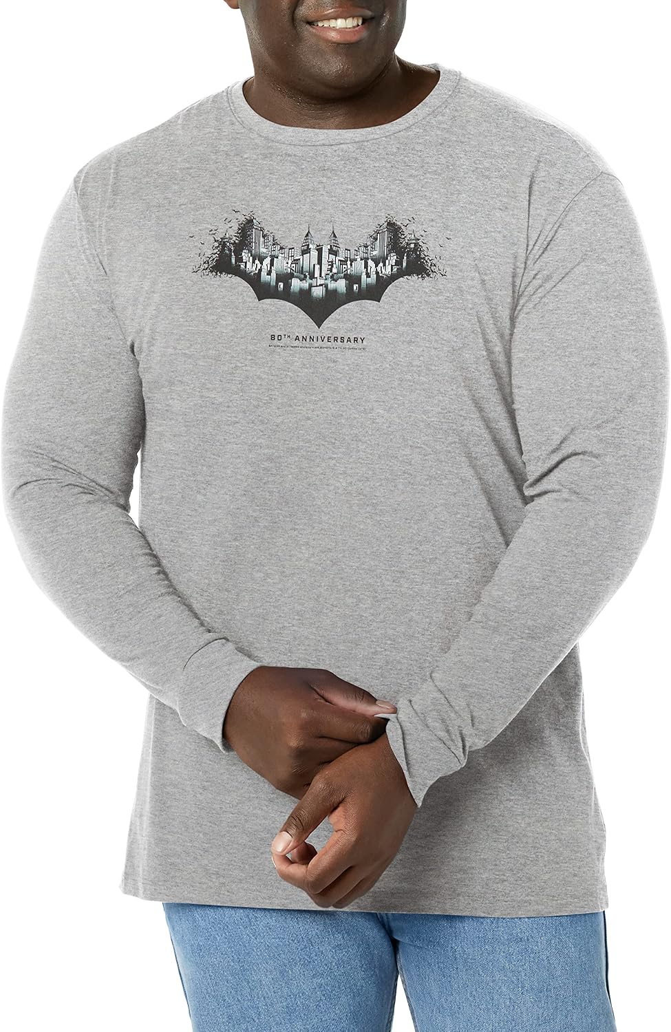 Warner Brothers Big Tall Batman City Fill Men s Tops Long Sleeve Tee Shirt Athletic Heather X Large Long Sleeve T Shirt