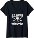 Womens JD Davis Is My Valentine New York Baseball Lover V-Neck Apparel | US Viral Style