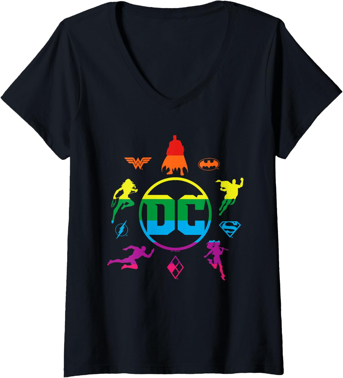 Womens DC Originals Pride Rainbow Silhouettes Harley Quinn Batman V Neck Apparel Premium Print US Top Pick