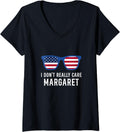 Womens I Don't Really Care Margaret American Flag Funny JD Vance V-Neck Apparel | Aesthetic Design