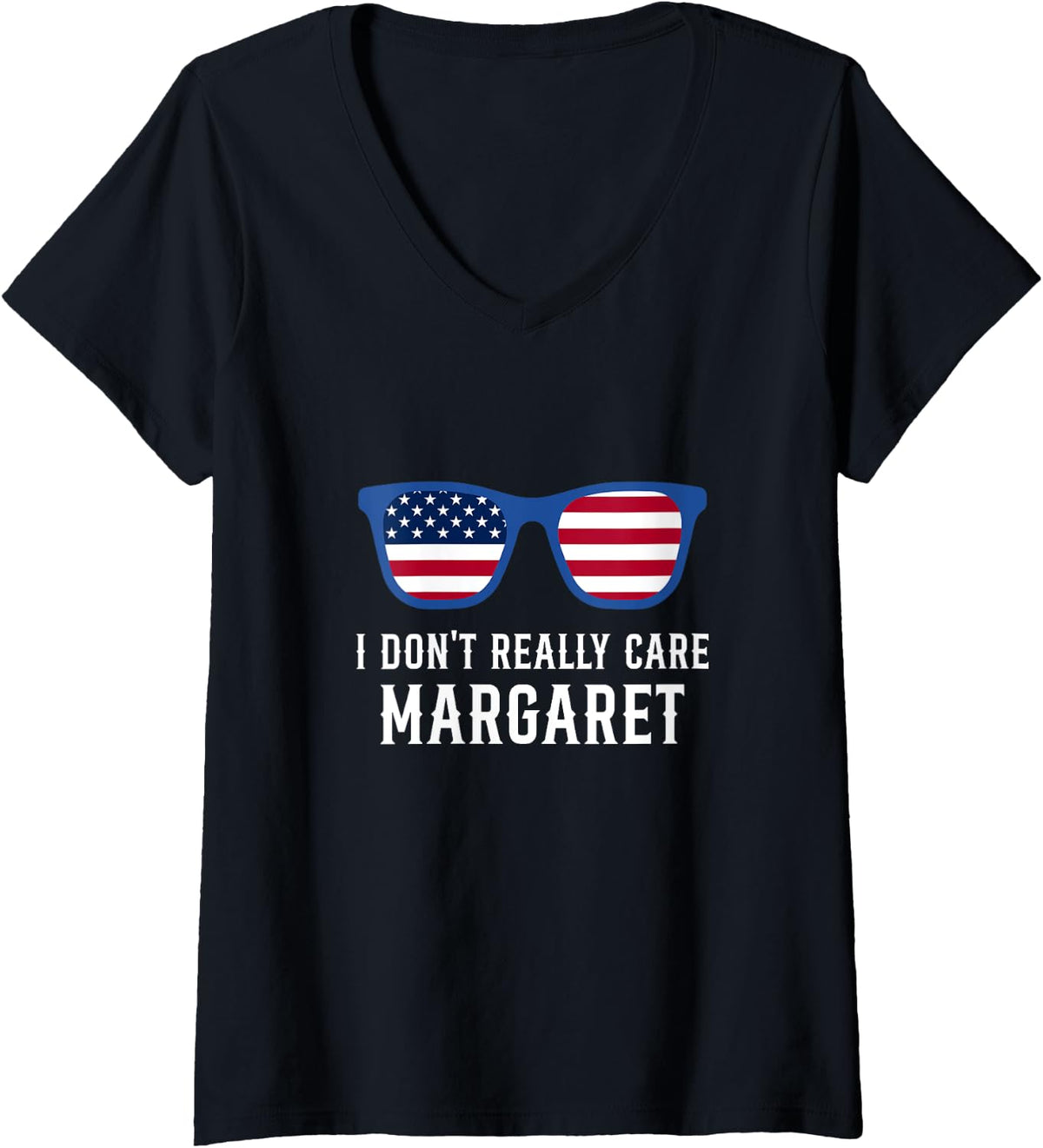 Womens I Don't Really Care Margaret American Flag Funny JD Vance V-Neck Apparel | Aesthetic Design