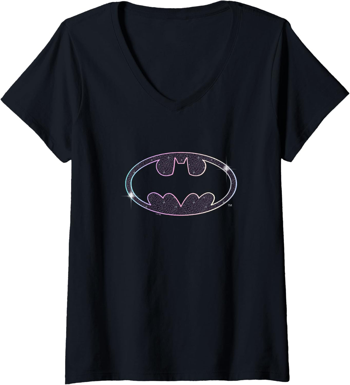 DC Comics Batman Colorful Shimmering Bat Symbol Outline Logo V Neck Apparel Viral TikTok Find Fan Favorite