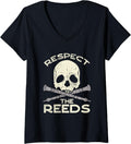Womens Respect the Reeds Clarinet Marching Band Gift V-Neck Apparel | Aesthetic Design