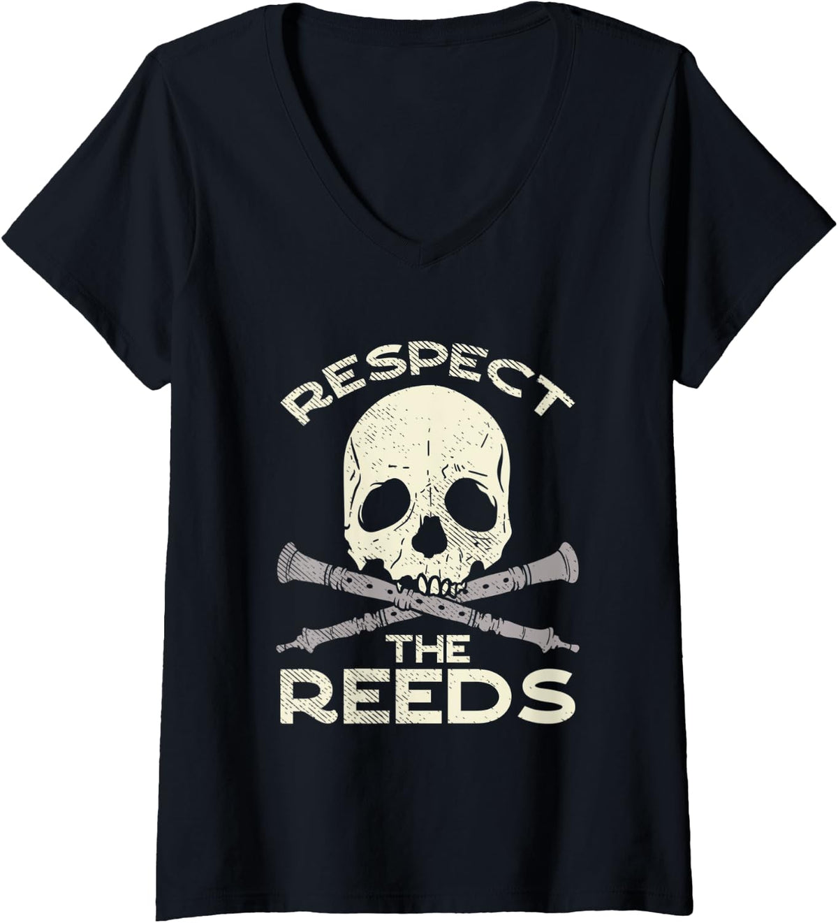 Womens Respect the Reeds Clarinet Marching Band Gift V-Neck Apparel | Aesthetic Design