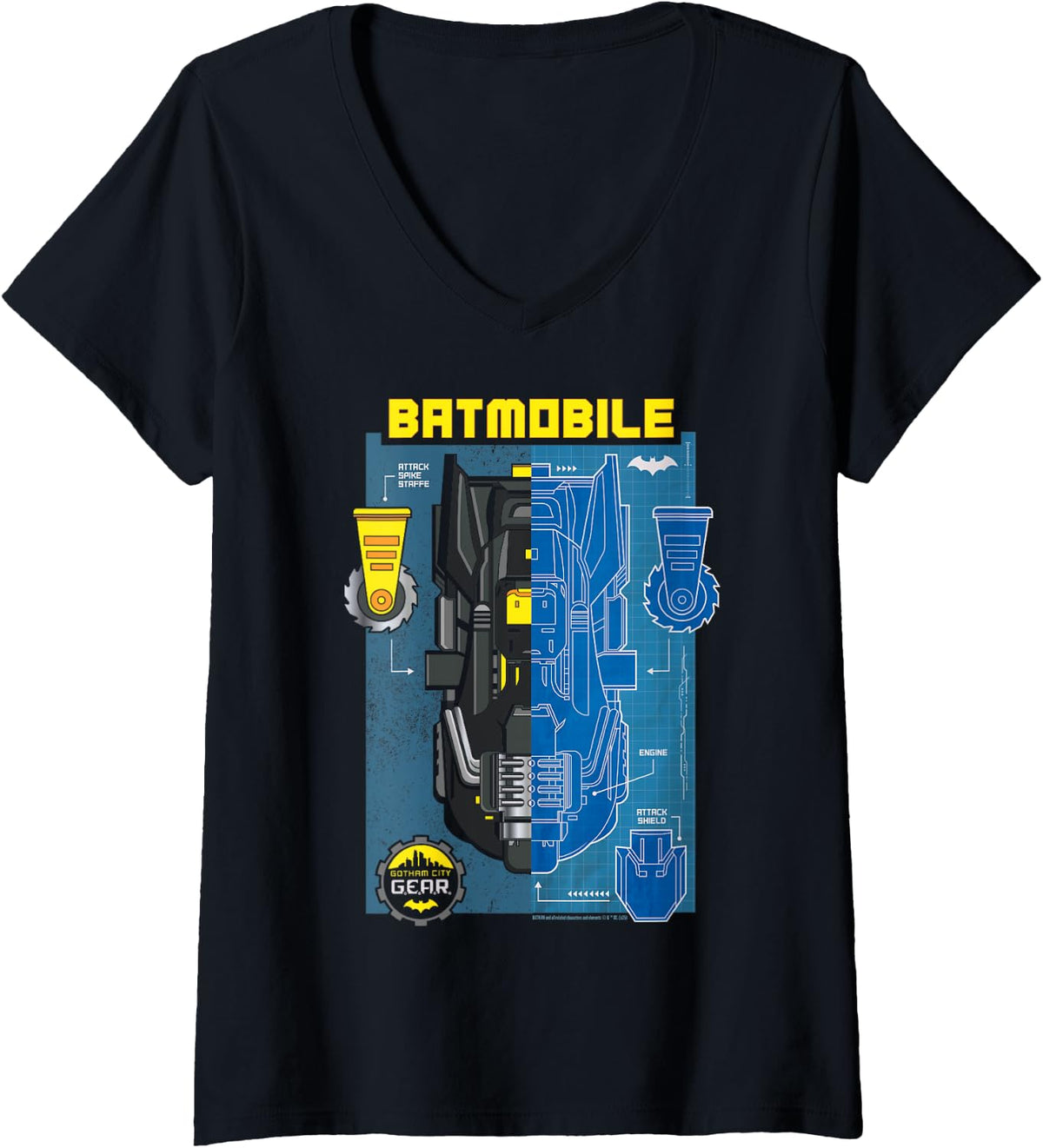 Womens Batman Gotham City Gear Batmobile Blueprint V Neck Apparel Viral TikTok Find US Top Pick