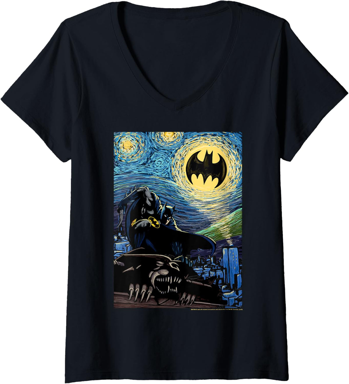 Womens DC Comics Batman Starry Night Style Painting V Neck Apparel Streetwear Style Best Seller Look
