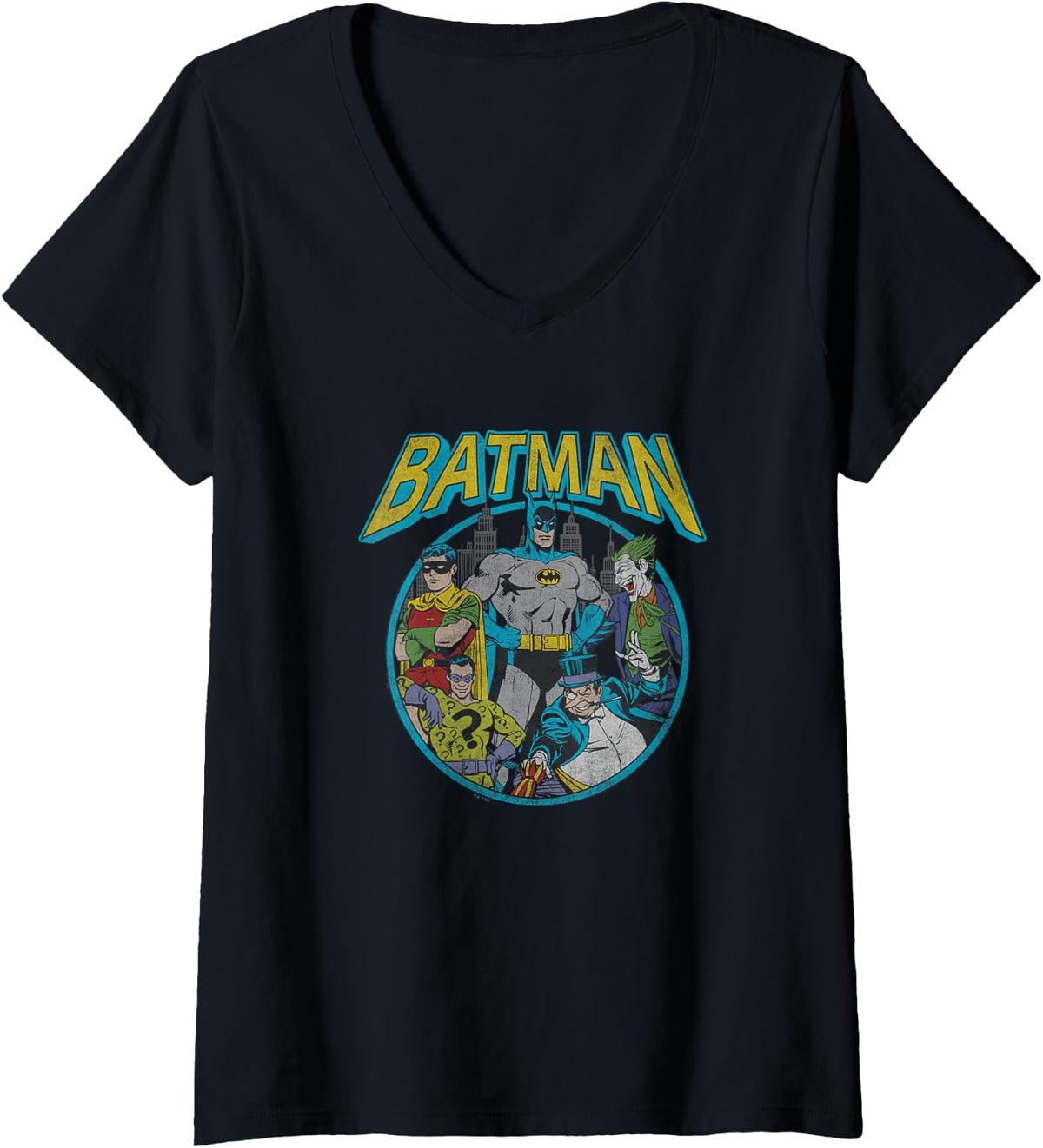 DC Comics Batman Frenemies Vintage Circle Group Shot V Neck Apparel Streetwear Style Best Seller Look