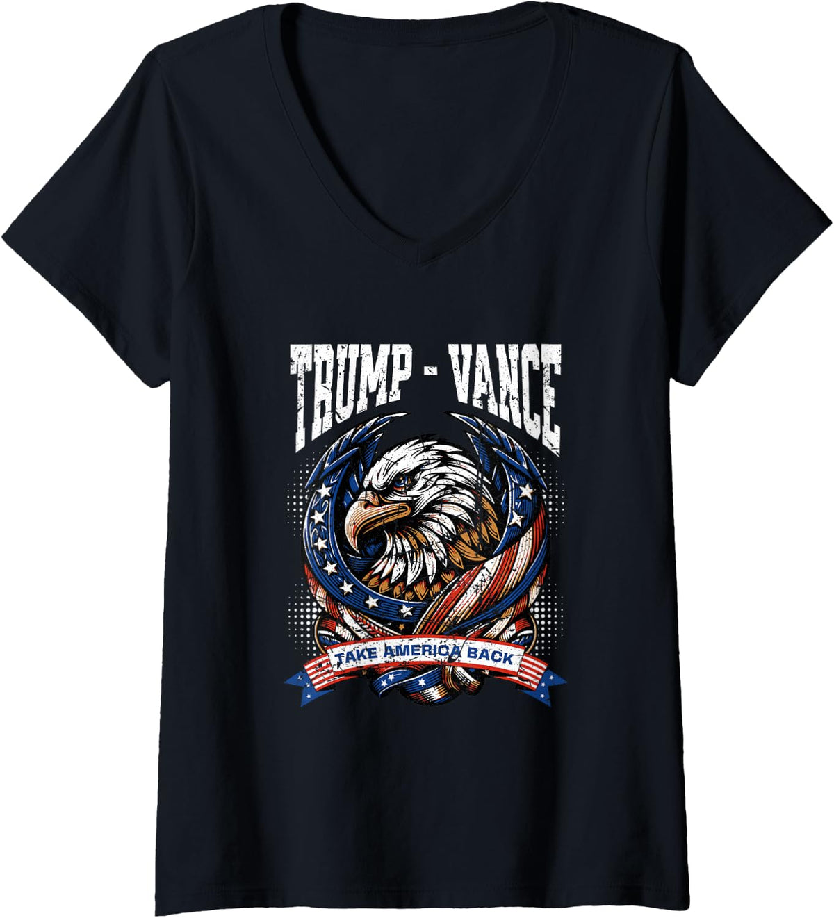 Womens Vintage Donald Trump JD Vance Take America Back Eagle V-Neck Apparel | Premium Quality