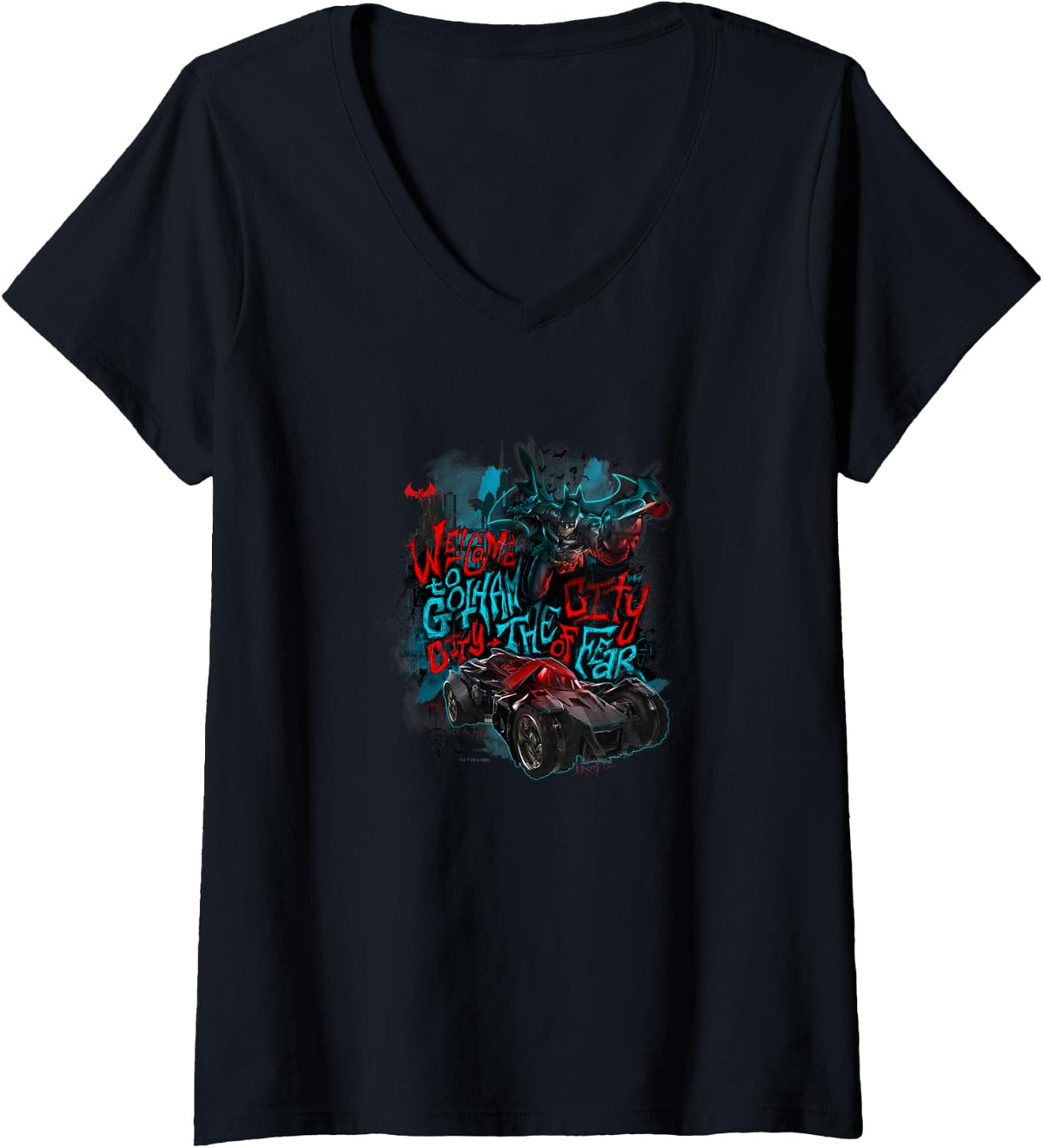 Batman Arkham Knight Welcome To Gotham City Fear Graffiti V Neck Apparel Comfort Fit Everyday Wear