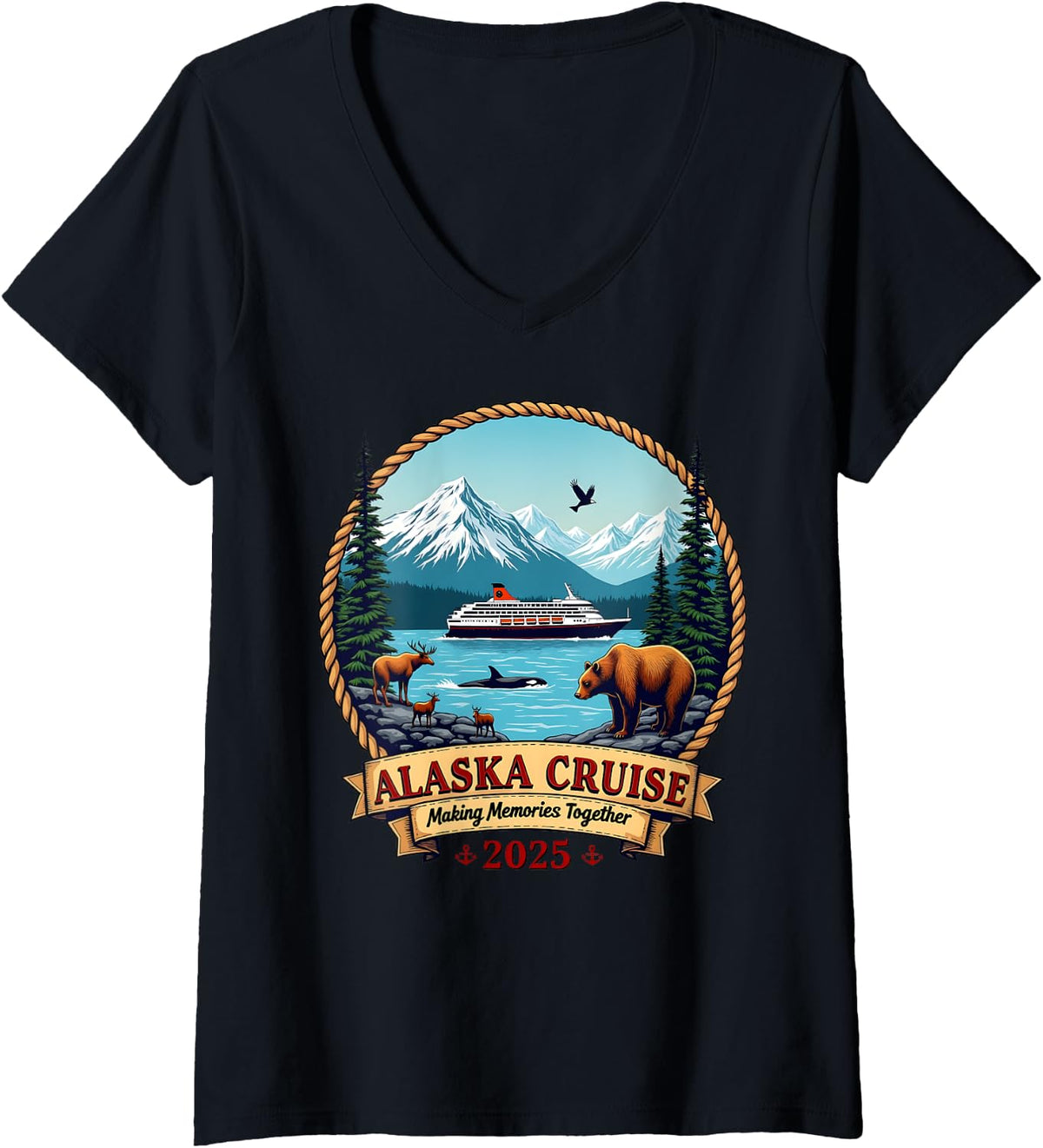 Group Trip Alaska Cruise 2025 Matching Family Friends V-Neck for Women 62
