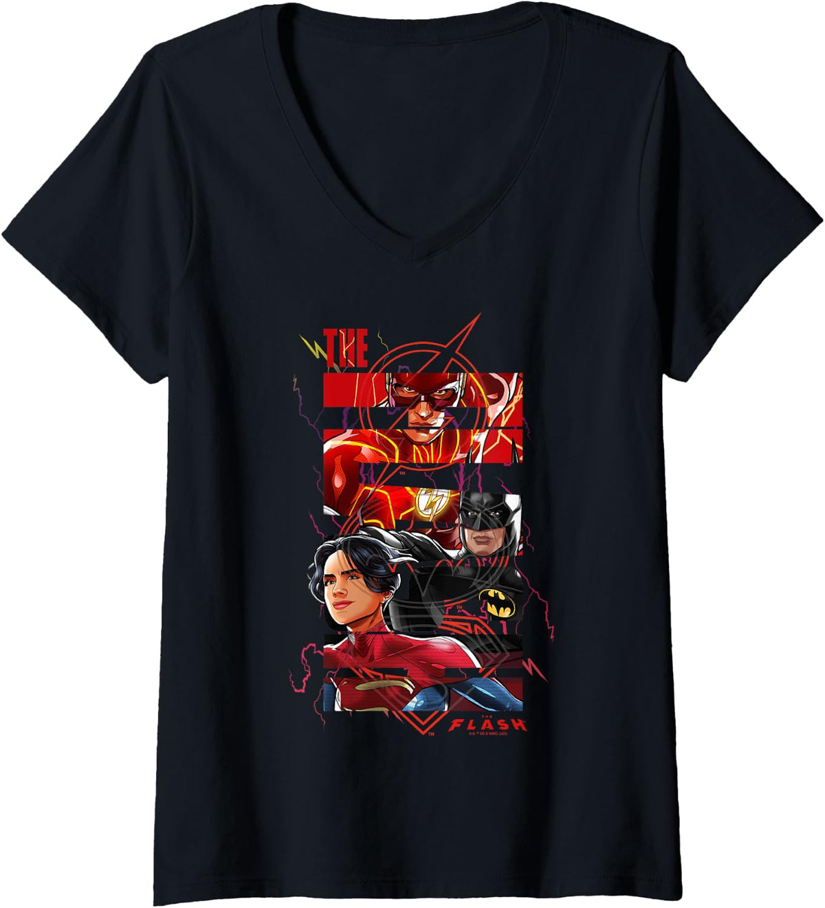 Womens The Flash Batman Supergirl Glitched Reality Poster V Neck Apparel Streetwear Style Gift Ready