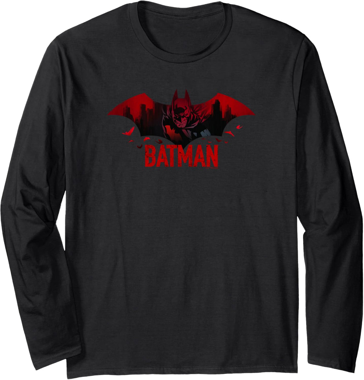 DC Comics Justice League Batman Gotham City Silhouette Long Sleeve Long Sleeve T Shirt Premium Print Everyday Wear