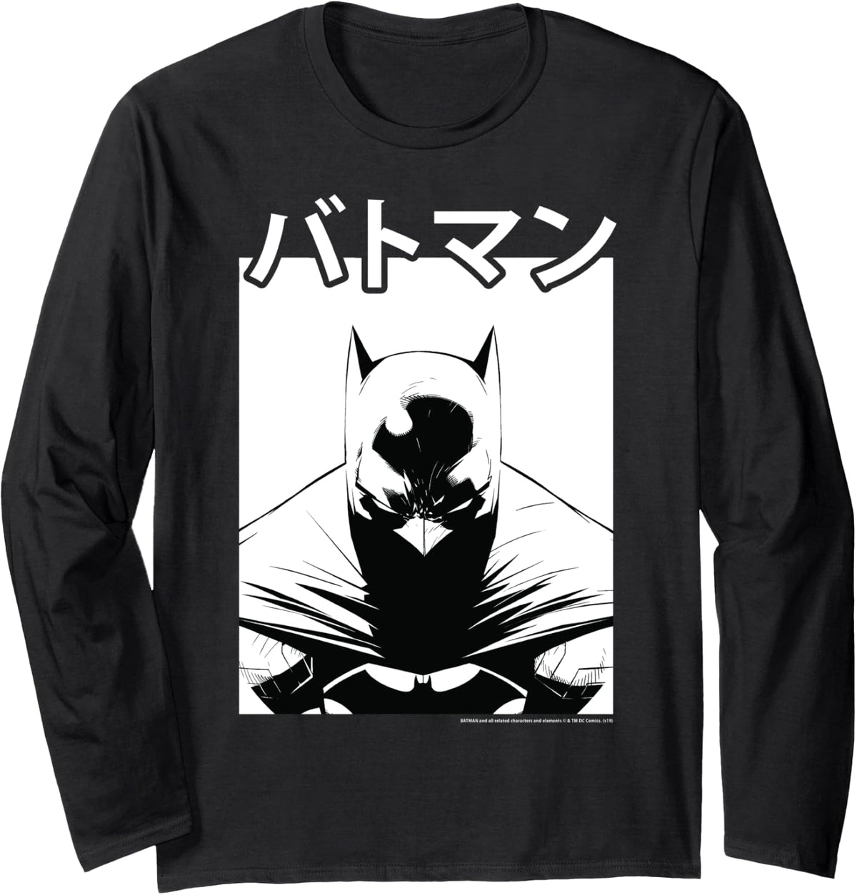 DC Comics Batman Black And White Kanji Portrait Long Sleeve Long Sleeve T Shirt Trending US Best Seller Look