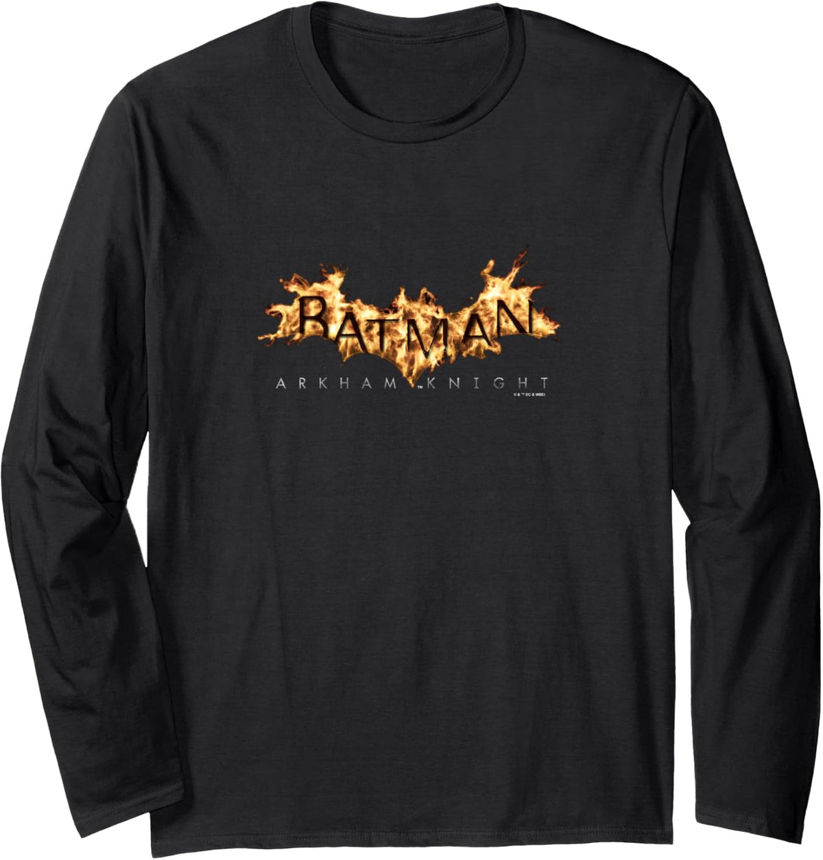 Batman Arkham Knight Gold Flaming Batman Logo Long Sleeve Long Sleeve T Shirt Comfort Fit Hot Right Now