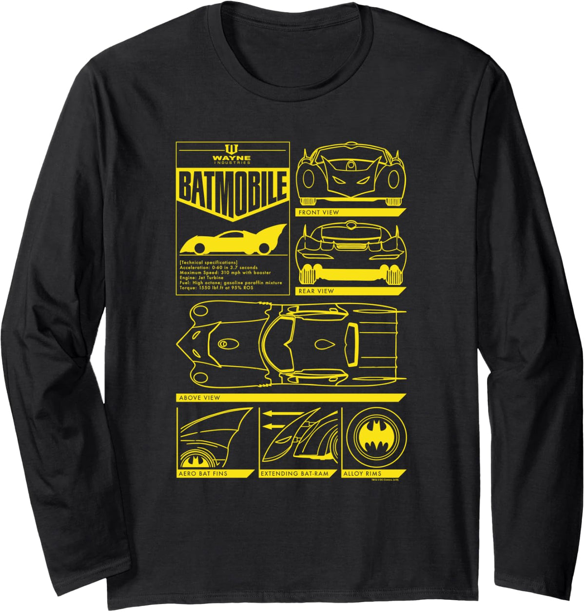 Batman Batmobile Specs Long Sleeve Long Sleeve T Shirt Streetwear Style Fan Favorite