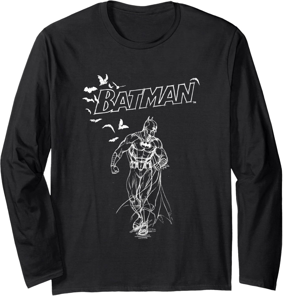 DC Comics Batman Outline Flying Bats Portrait Vintage Long Sleeve Long Sleeve T Shirt Comfort Fit Everyday Wear