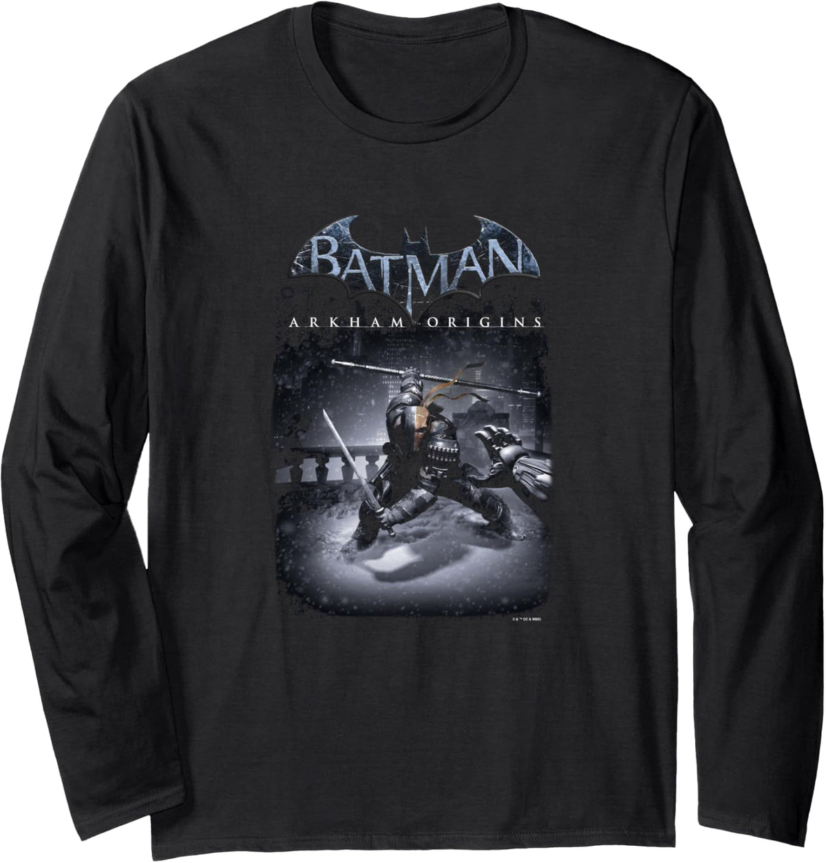 Batman Arkham Origins Deathstroke Roof Top Distressed Long Sleeve Long Sleeve T Shirt Comfort Fit Hot Right Now