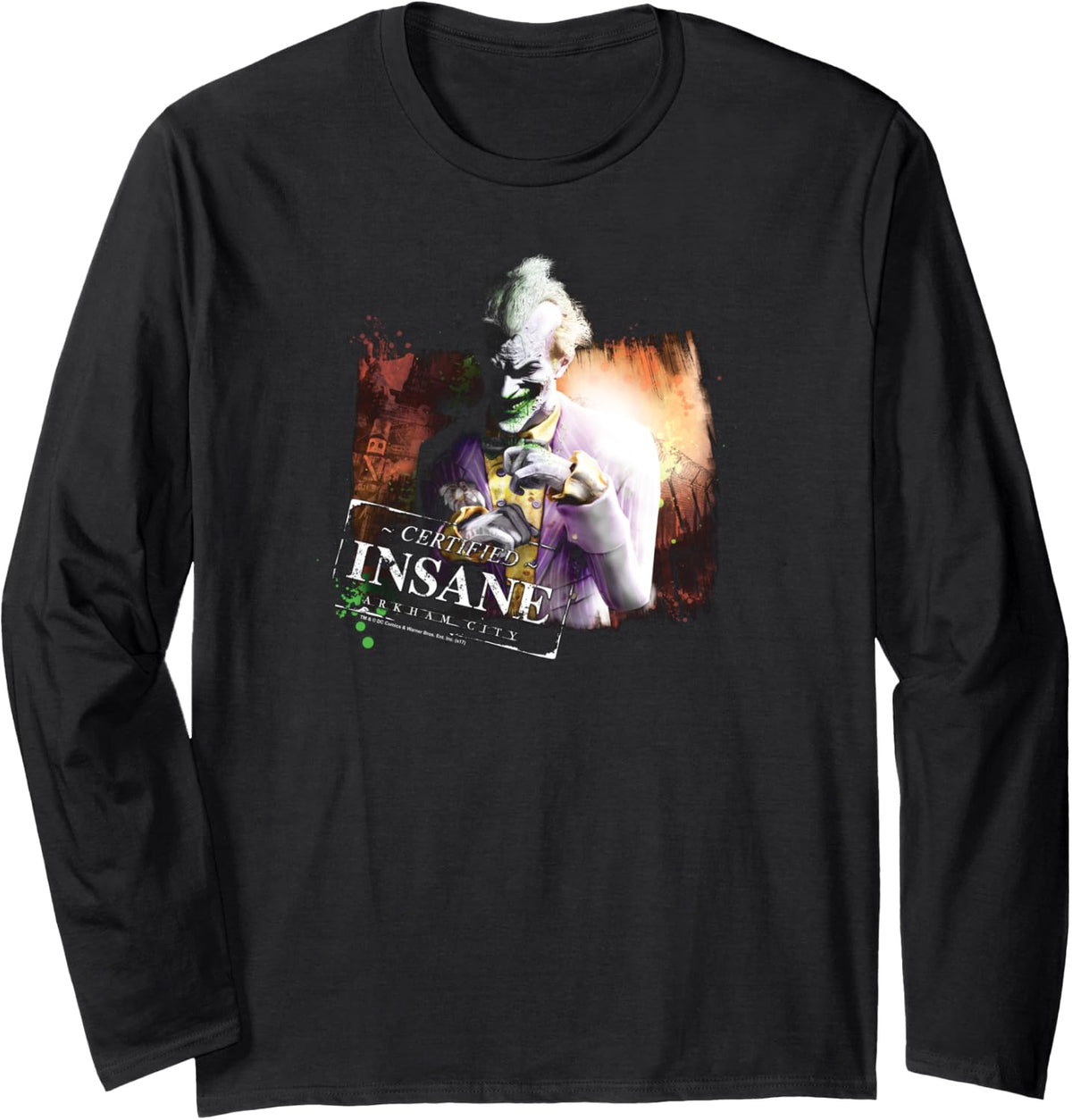 Batman Arkham City Joker Certified Long Sleeve Long Sleeve T Shirt Comfort Fit Fan Favorite