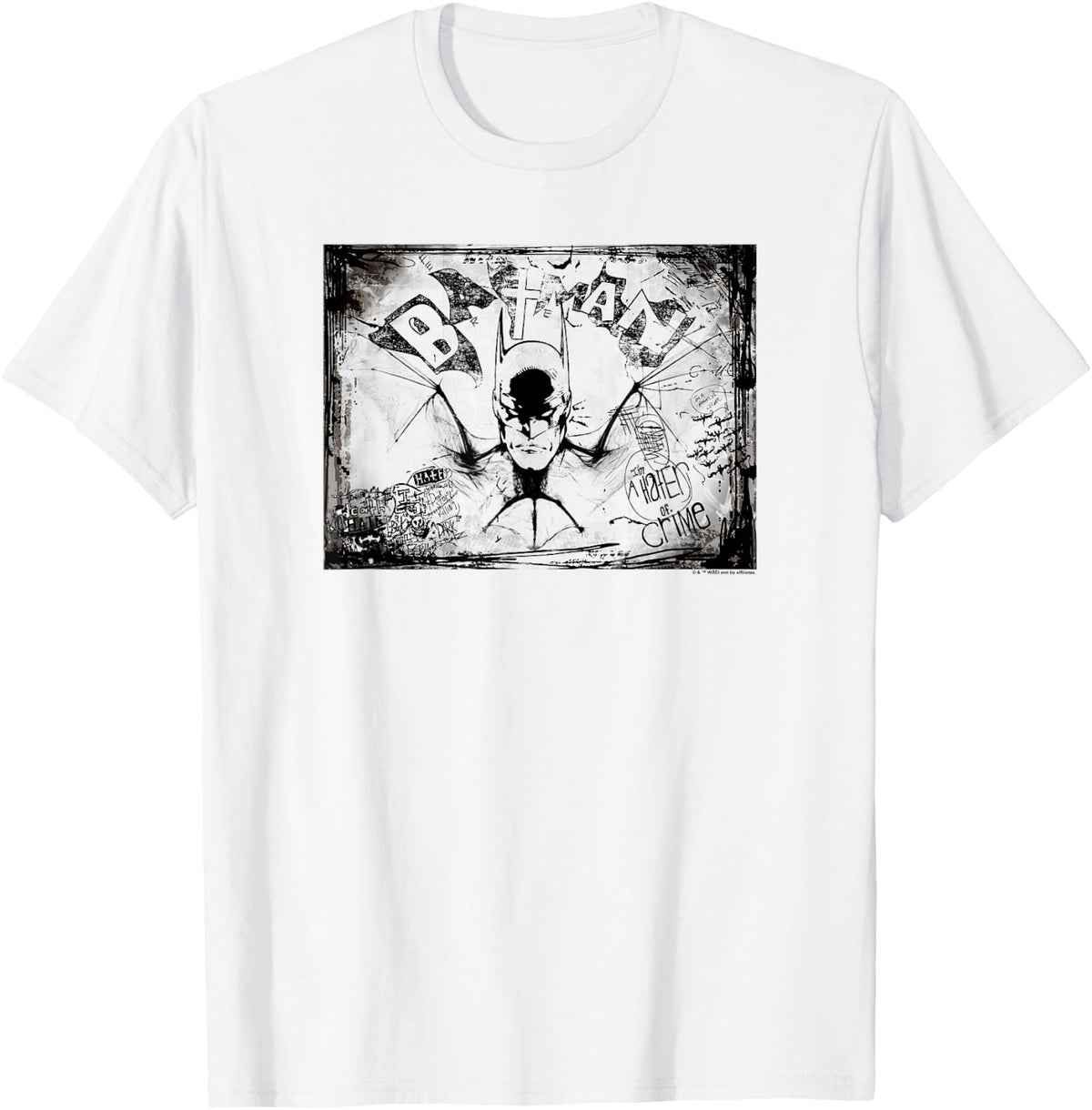 WB100 DC Comics Batman Hater Of Crime Black Ink Portrait Apparel Trending US Best Seller Look