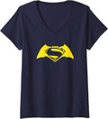 Womens Batman v Superman Simple Yellow Logo V Neck Apparel Streetwear Style Fan Favorite
