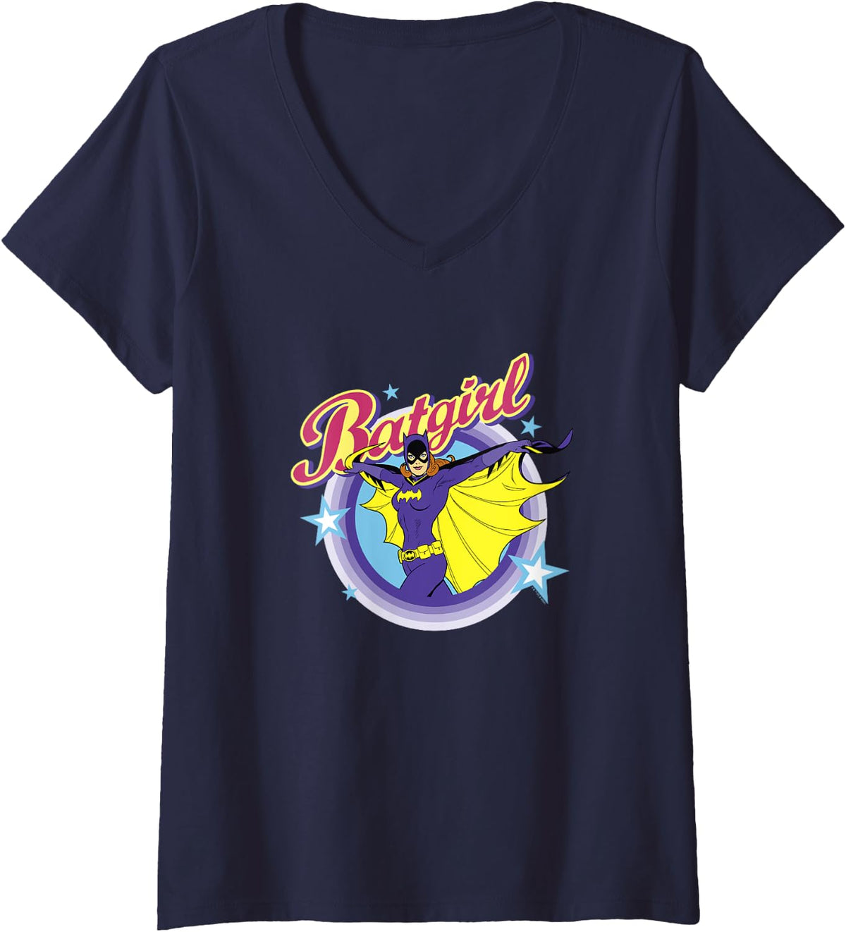 Batman Batgirl Epic Colorful 70 s Style Big Chest Portrait V Neck Apparel Premium Print Gift Ready