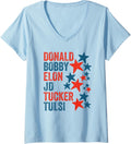 Womens Donald Bobby Elon JD Tucker Tulsi Red White Blue Patriotic V-Neck Apparel | Premium Quality