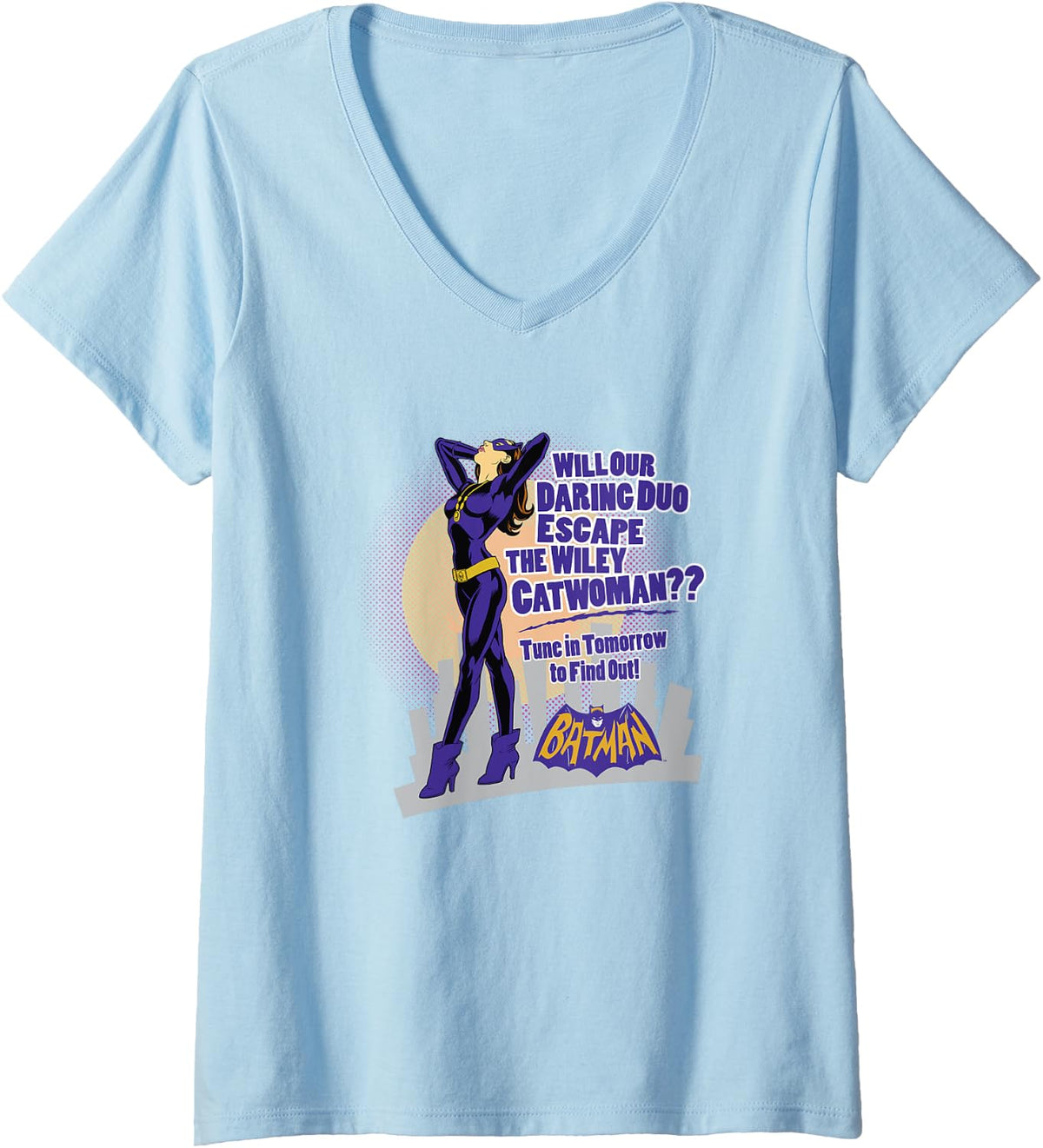 Batman Will Our Daring Duo Escape The Wiley Catwoman Logo V Neck Apparel Comfort Fit Everyday Wear