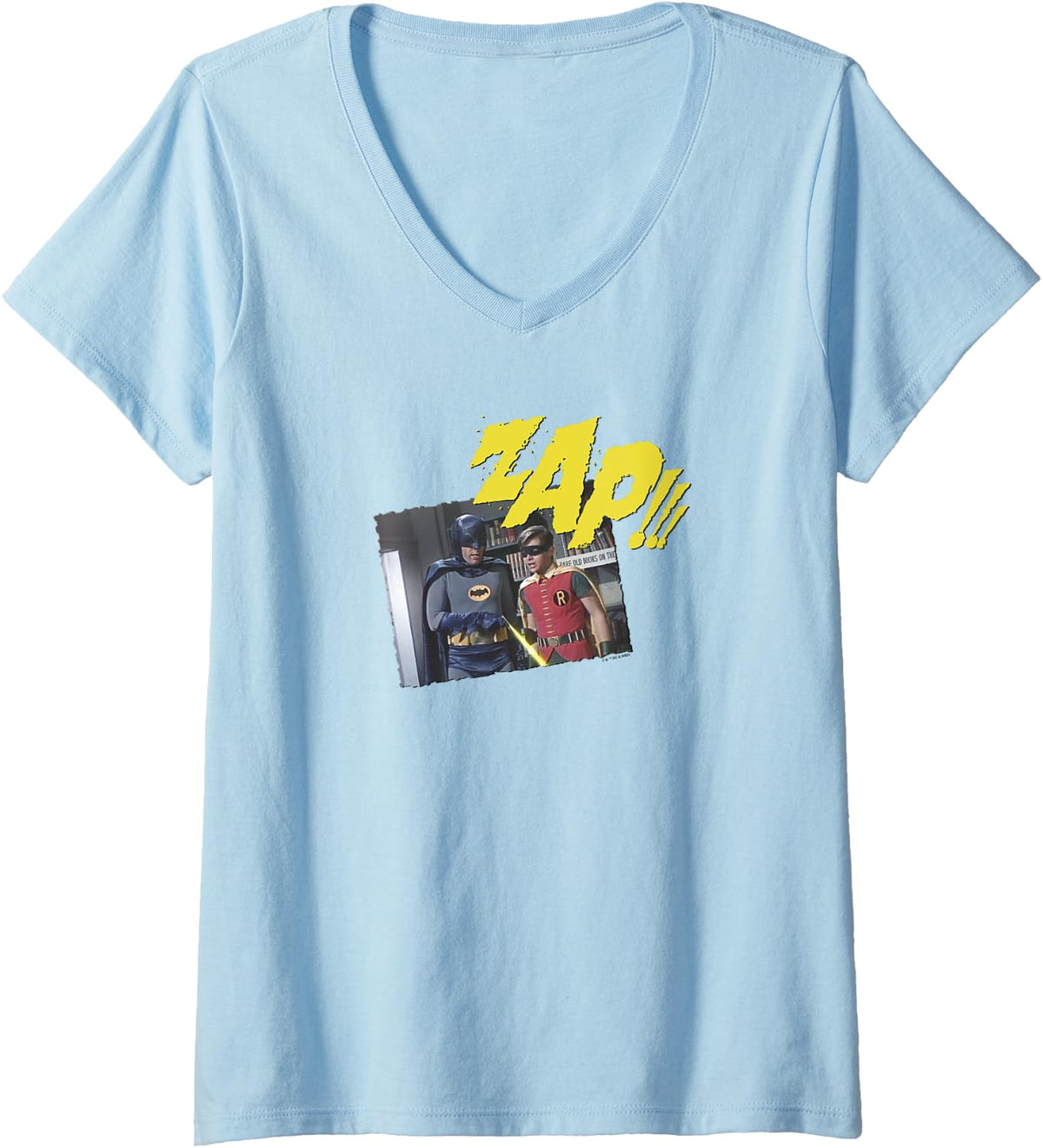 Batman TV Show Zap Batman Robin Vintage Portrait V Neck Apparel Premium Print Everyday Wear