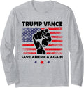 Trump Vance 2024 Donald Trump J.D. Vance Save America Again Long Sleeve Apparel | US Viral Style