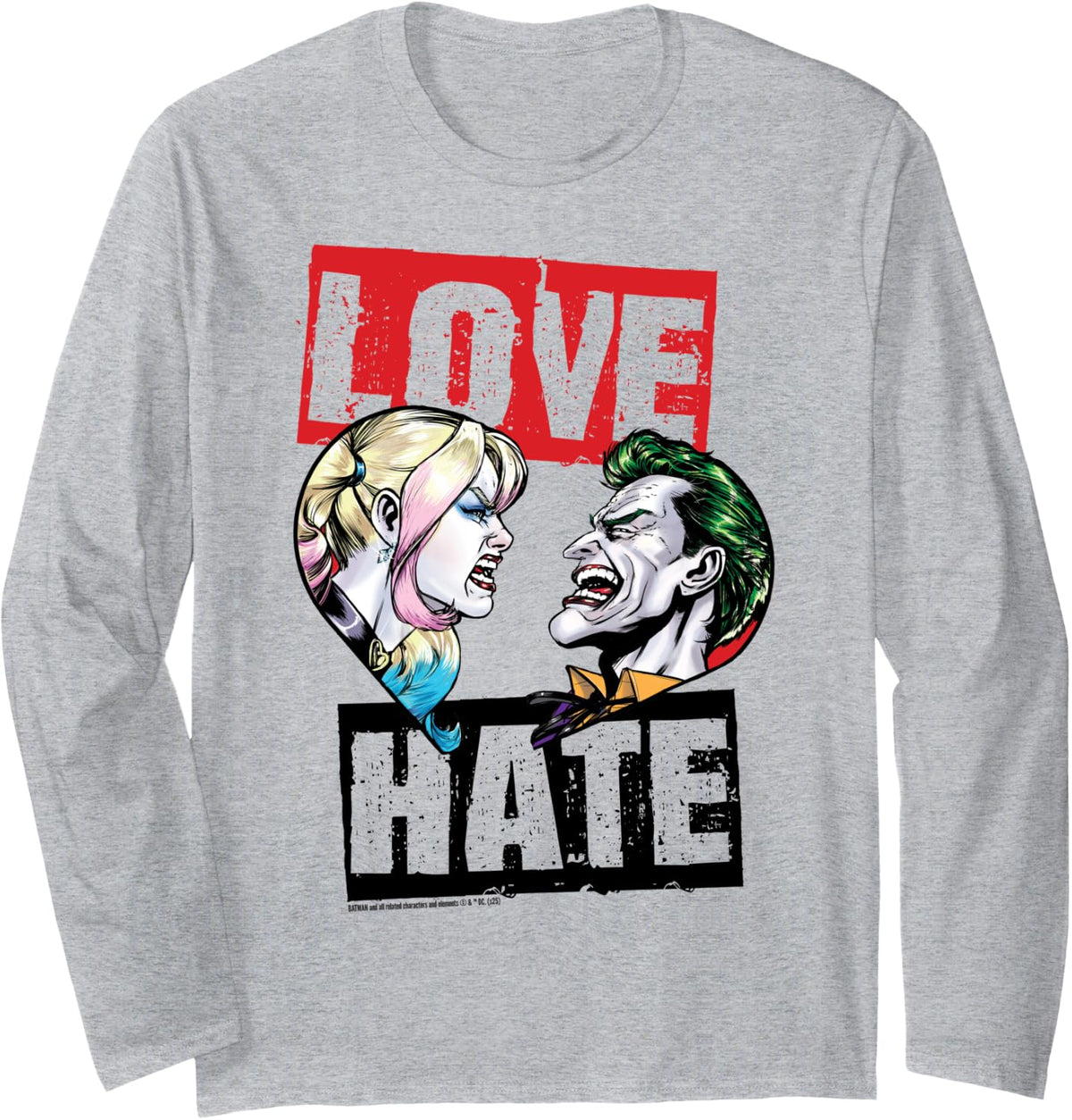 Batman Harley Quinn The Joker Love Hate Long Sleeve Long Sleeve T Shirt Comfort Fit Fan Favorite