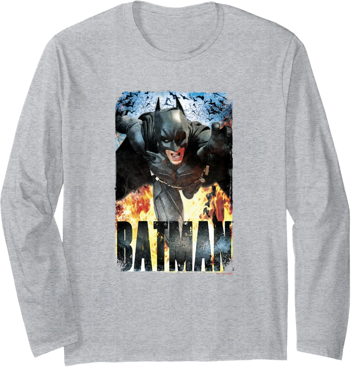 The Dark Knight Rises Batman Among Fire Distressed Poster Long Sleeve Long Sleeve T Shirt Trending US Fan Favorite