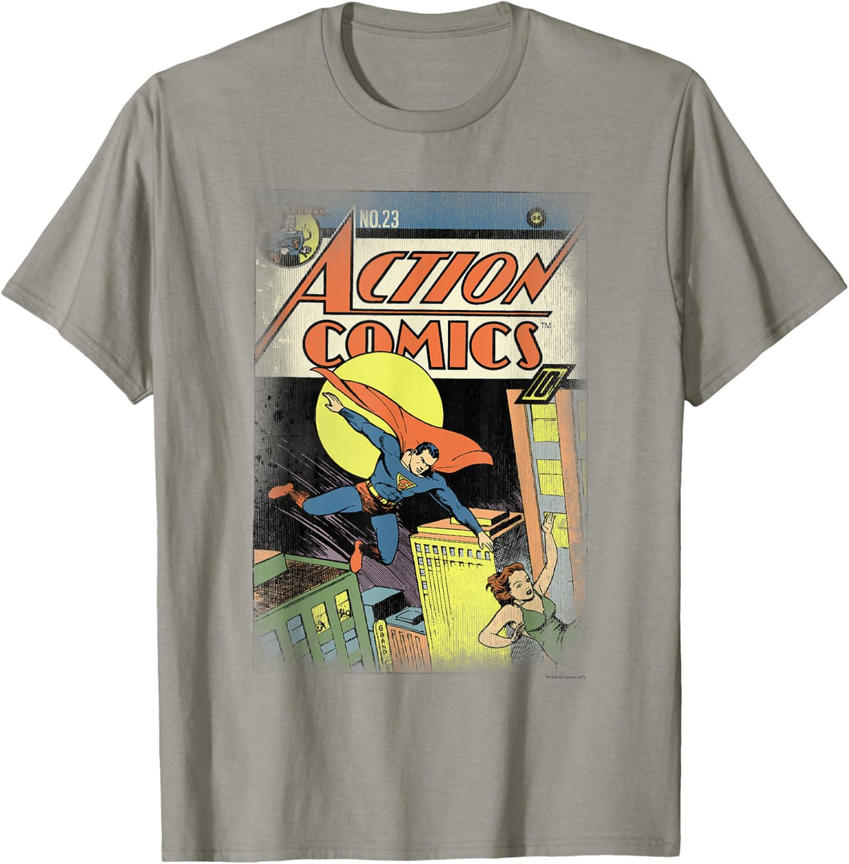 DC Comics Superman Vintage Heroes T Shirt Unisex Adult Grey Small Short Sleeve Classic Fit Cotton Polyester T Shirt Stre
